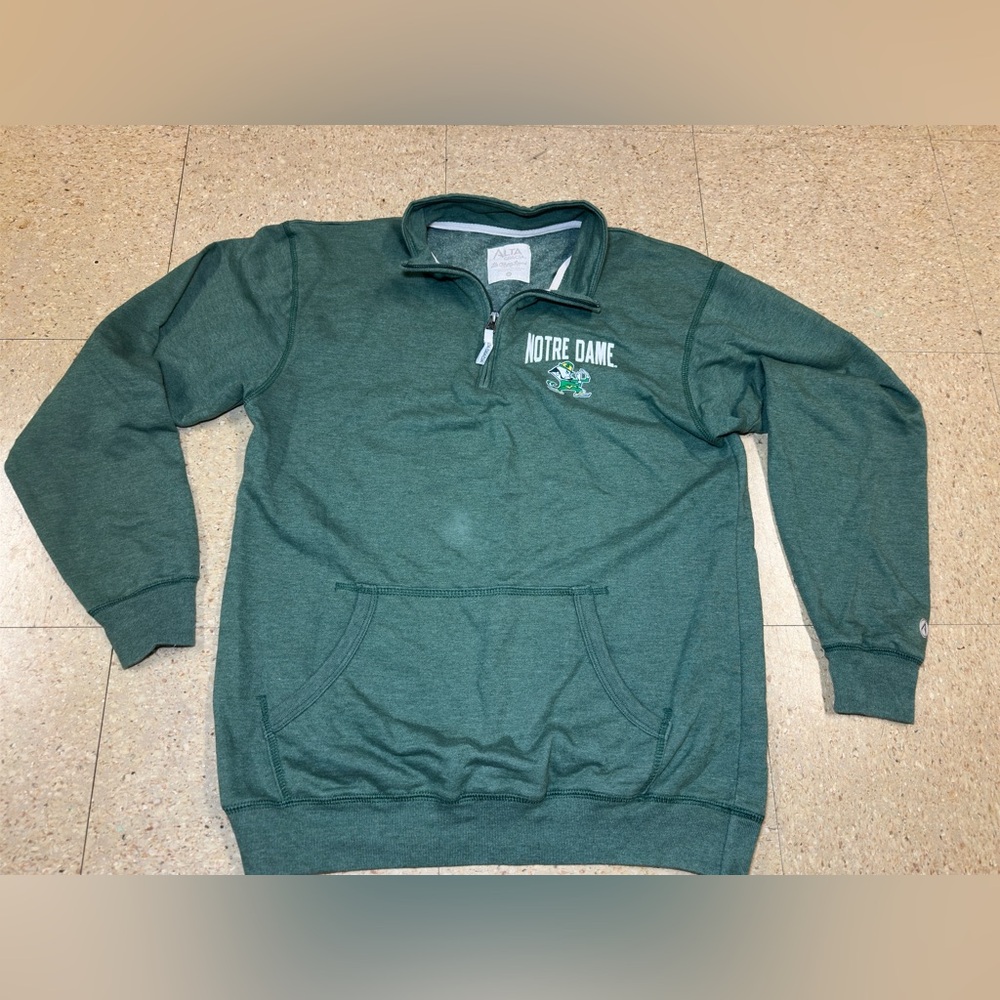 Notre‎ Dame Green 1/4 Zip Irish Pullover Sweatshirt Leprechaun Logo Medium